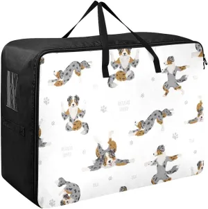 Yoga Dogs Poses Exercises Storage Bags, 27.5x19.7x11 In, Garment Storage Organizer Travel Cargo Duffel Bags Zippered Storage Bag for Closet Comforter, Pillow, Quilt