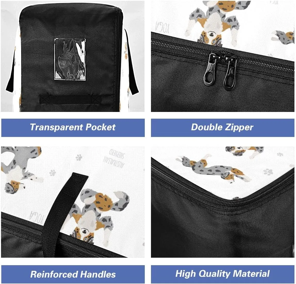 Yoga Dogs Poses Exercises Storage Bags, 27.5x19.7x11 In, Garment Storage Organizer Travel Cargo Duffel Bags Zippered Storage Bag for Closet Comforter, Pillow, Quilt