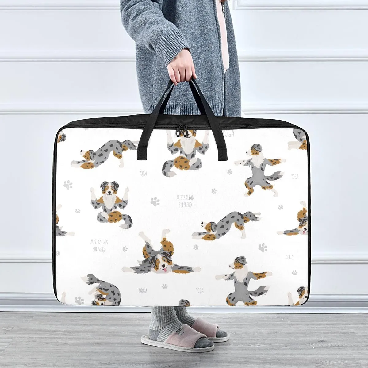 Yoga Dogs Poses Exercises Storage Bags, 27.5x19.7x11 In, Garment Storage Organizer Travel Cargo Duffel Bags Zippered Storage Bag for Closet Comforter, Pillow, Quilt