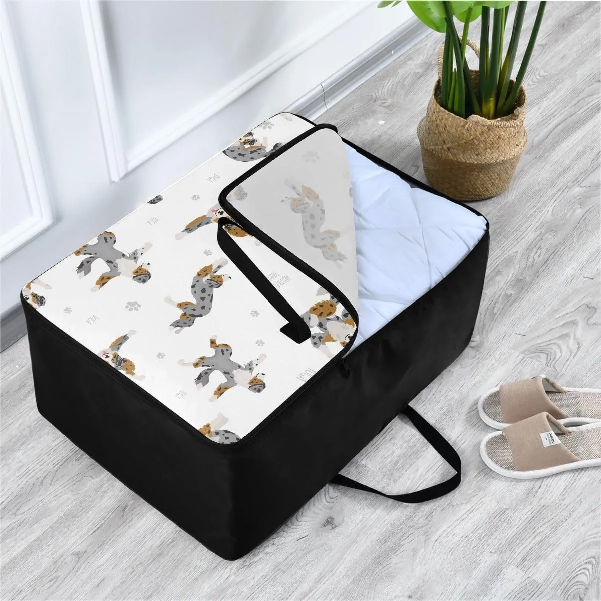 Yoga Dogs Poses Exercises Storage Bags, 27.5x19.7x11 In, Garment Storage Organizer Travel Cargo Duffel Bags Zippered Storage Bag for Closet Comforter, Pillow, Quilt