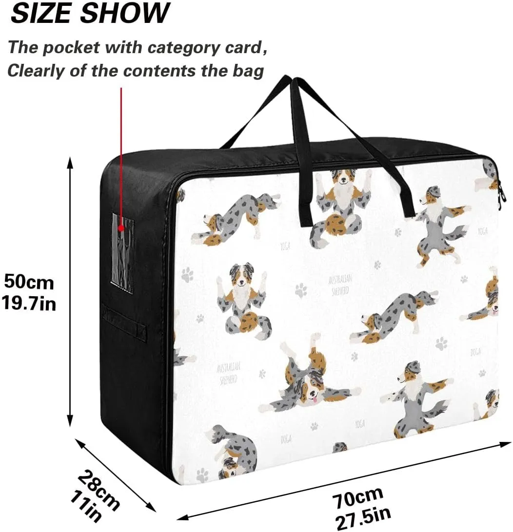 Yoga Dogs Poses Exercises Storage Bags, 27.5x19.7x11 In, Garment Storage Organizer Travel Cargo Duffel Bags Zippered Storage Bag for Closet Comforter, Pillow, Quilt