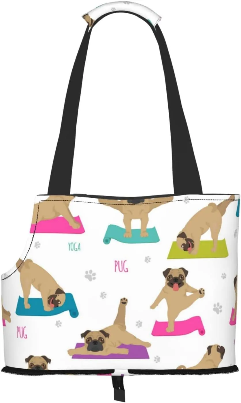 Yoga Dogs Poses Pet Portable Folding Shoulder Bag, Pet Travel Handbag,Portable Travel Pet Carrier,Sided Tote Carrier for Small Animals for Subway/Shopping/Hiking/Traveling