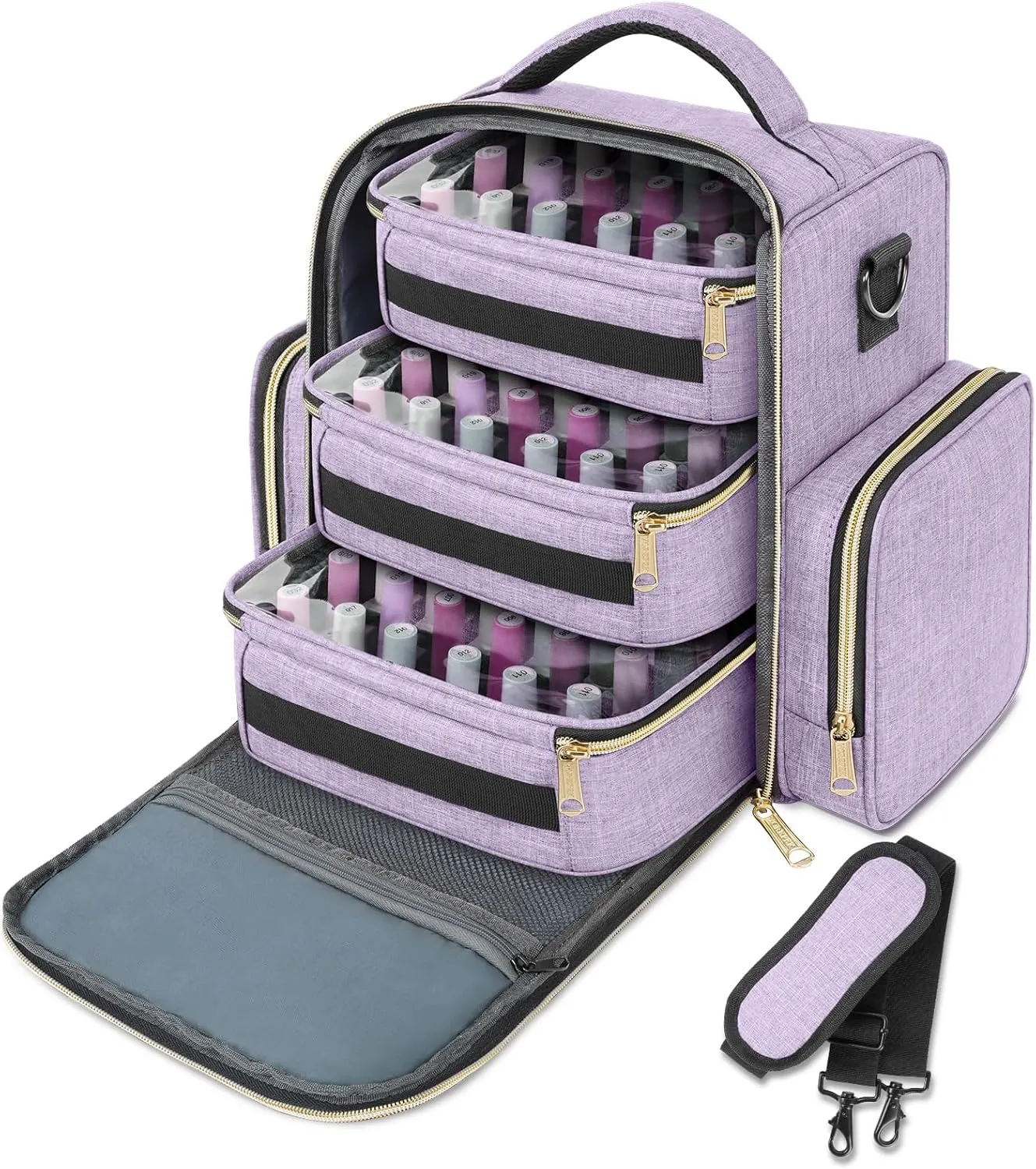 YOREPEK Nail Polish Organizer Holds 72 Bottles, Large Capacity with 3 Removable Pouches and 4 Zippered Pockets for Manicure Tools, Supplies, Nail Lamp, Gift for Women