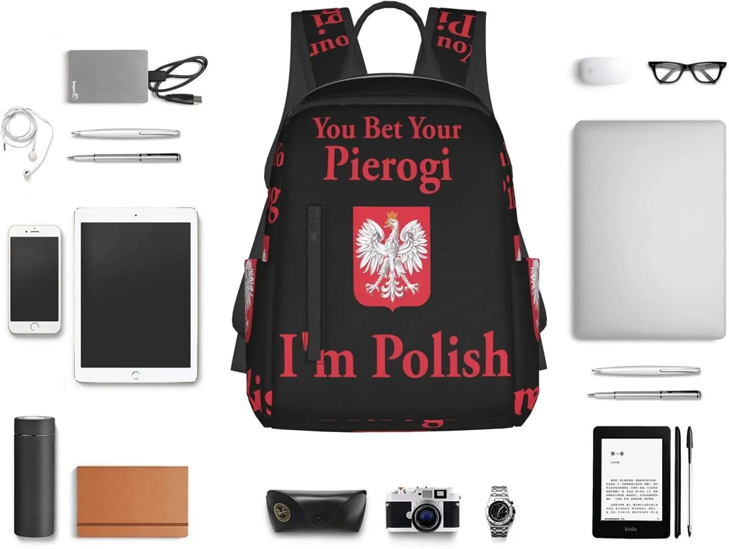 You Bet Your Pierogi I'm Polish Travel Backpacks Casual Laptop Backpack Sport Rucksack Large Capacity Daypack Multi-Pockets Adjustable Strap Bag for Working Hiking