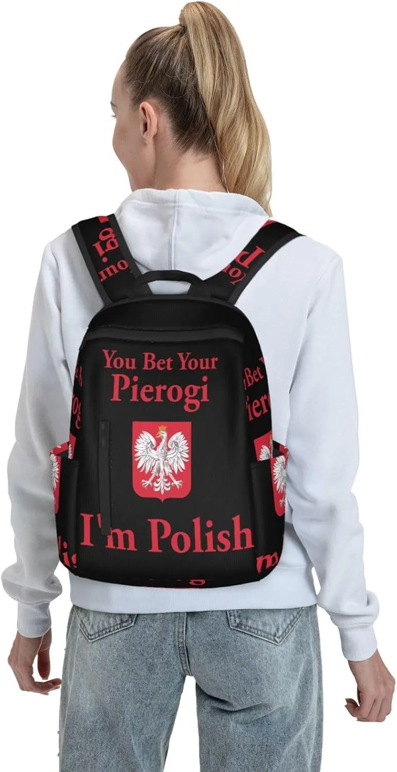 You Bet Your Pierogi I'm Polish Travel Backpacks Casual Laptop Backpack Sport Rucksack Large Capacity Daypack Multi-Pockets Adjustable Strap Bag for Working Hiking