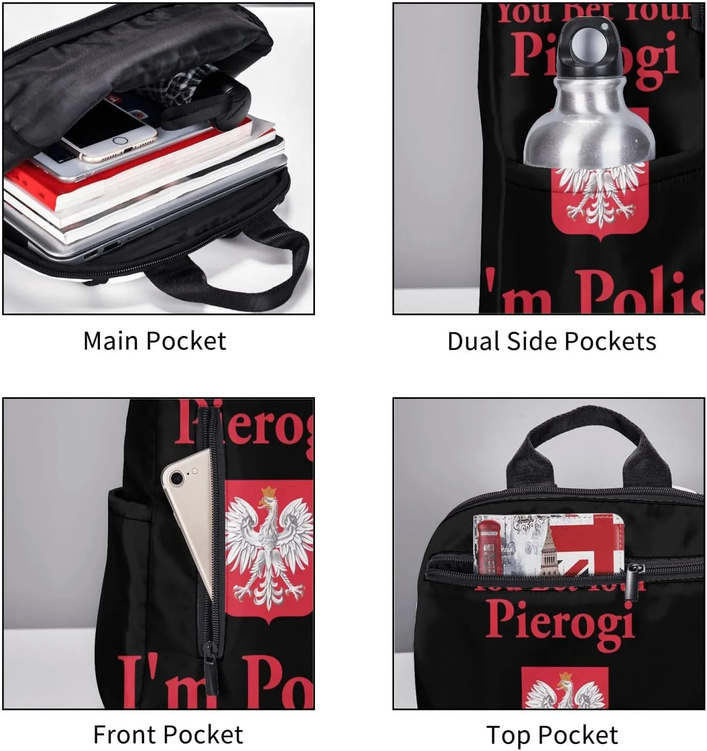 You Bet Your Pierogi I'm Polish Travel Backpacks Casual Laptop Backpack Sport Rucksack Large Capacity Daypack Multi-Pockets Adjustable Strap Bag for Working Hiking