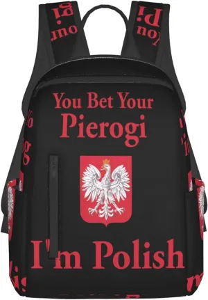 You Bet Your Pierogi I'm Polish Travel Backpacks Casual Laptop Backpack Sport Rucksack Large Capacity Daypack Multi-Pockets Adjustable Strap Bag for Working Hiking