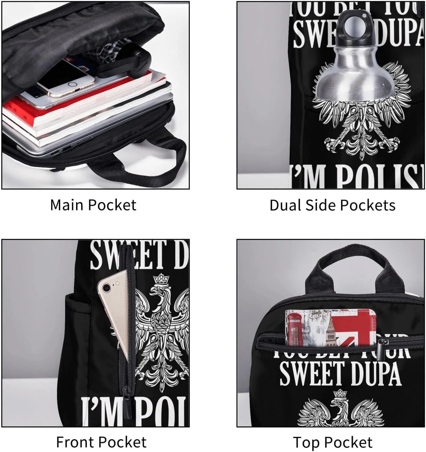 You Bet Your Sweet Dupa I'm Polish Travel Backpacks Casual Laptop Backpack Sport Rucksack Large Capacity Daypack Multi-Pockets Adjustable Strap Bag for Working Hiking