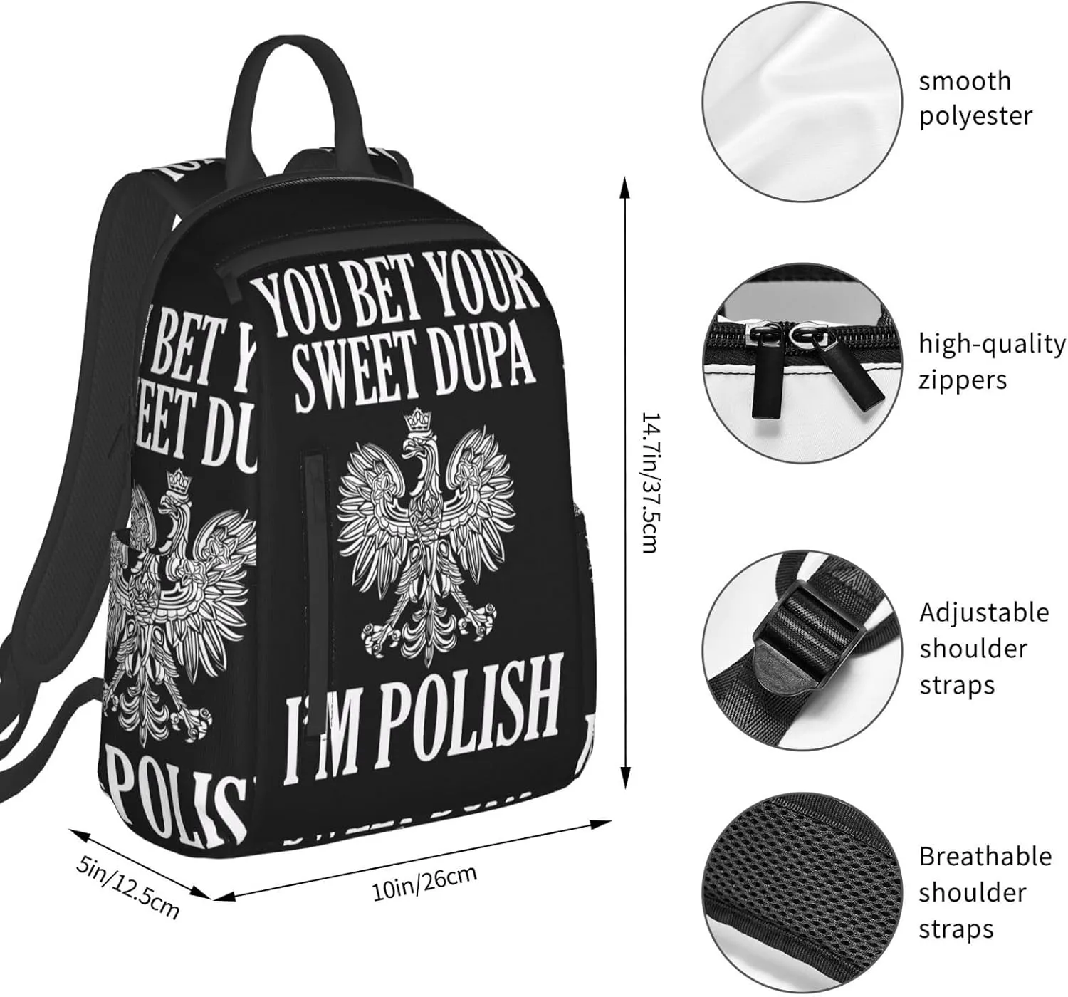 You Bet Your Sweet Dupa I'm Polish Travel Backpacks Casual Laptop Backpack Sport Rucksack Large Capacity Daypack Multi-Pockets Adjustable Strap Bag for Working Hiking