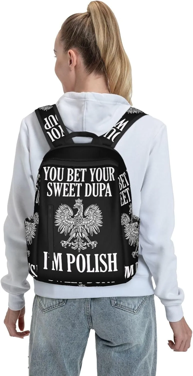 You Bet Your Sweet Dupa I'm Polish Travel Backpacks Casual Laptop Backpack Sport Rucksack Large Capacity Daypack Multi-Pockets Adjustable Strap Bag for Working Hiking
