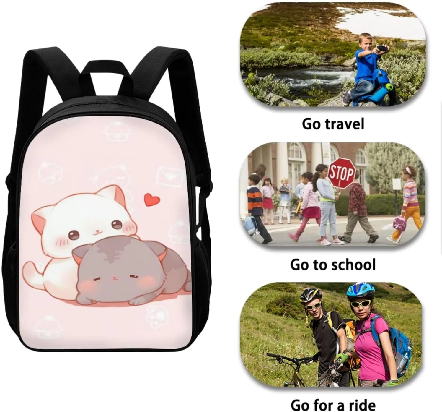 Ystardream Pink Cute Cat Kids' Backpacks & Lunch Boxes Cat Backpack for Girls Cute Kawaii Backpack with Lunch Boxes Pencil Case 3Pcs