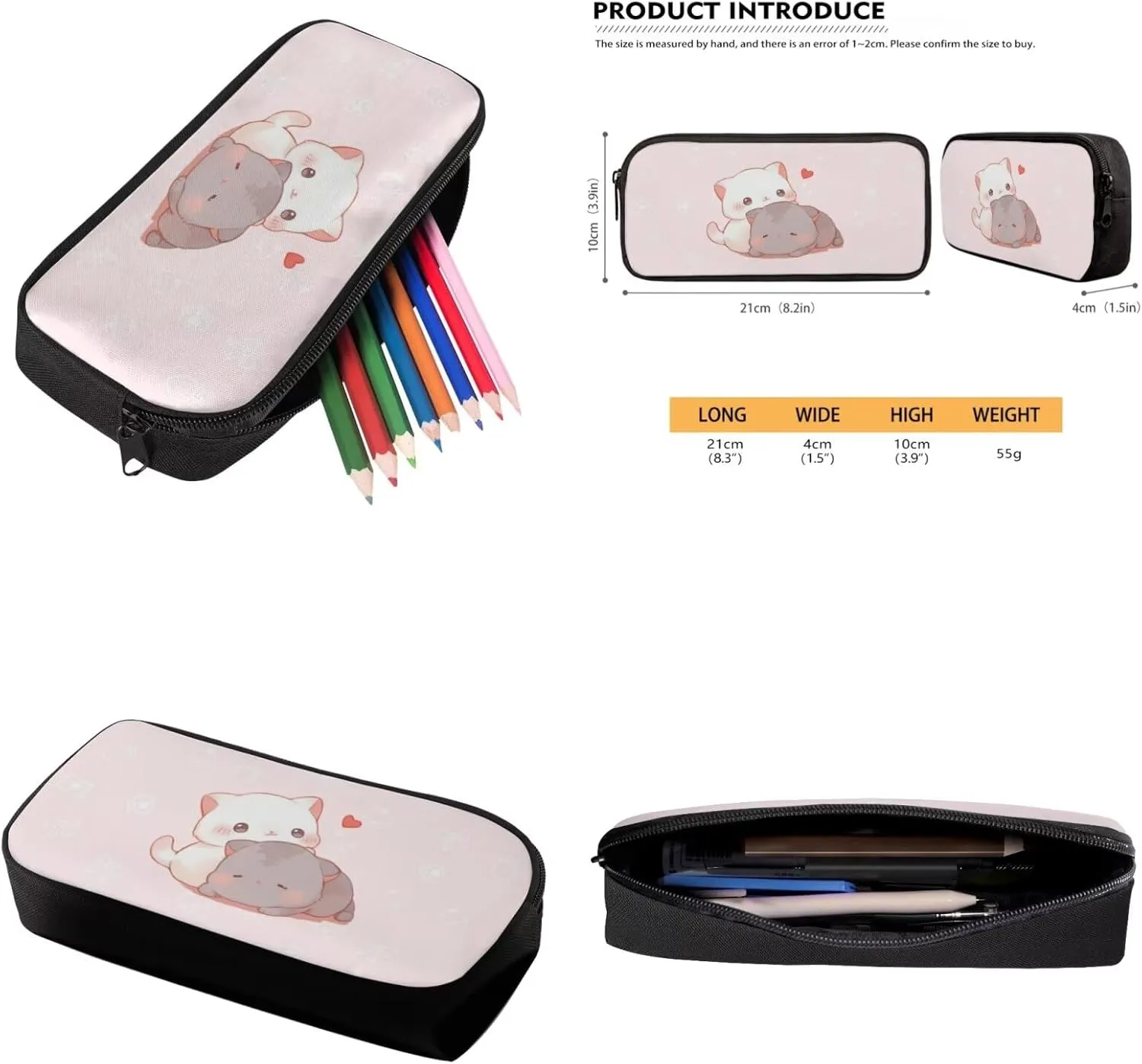 Ystardream Pink Cute Cat Kids' Backpacks & Lunch Boxes Cat Backpack for Girls Cute Kawaii Backpack with Lunch Boxes Pencil Case 3Pcs