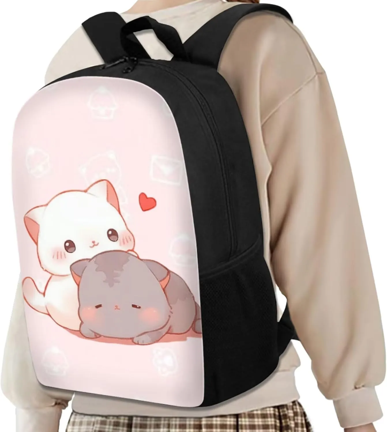 Ystardream Pink Cute Cat Kids' Backpacks & Lunch Boxes Cat Backpack for Girls Cute Kawaii Backpack with Lunch Boxes Pencil Case 3Pcs