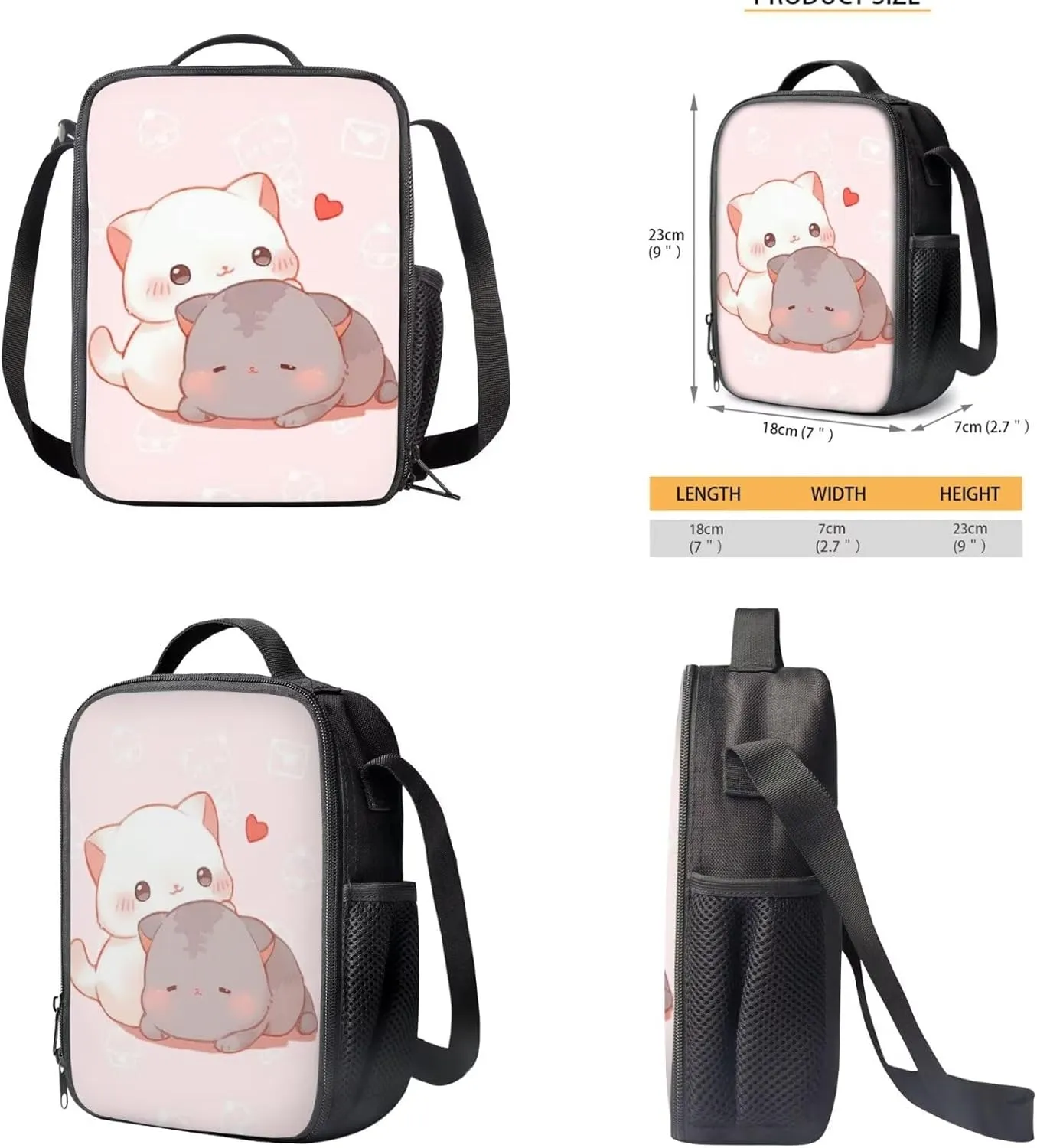 Ystardream Pink Cute Cat Kids' Backpacks & Lunch Boxes Cat Backpack for Girls Cute Kawaii Backpack with Lunch Boxes Pencil Case 3Pcs