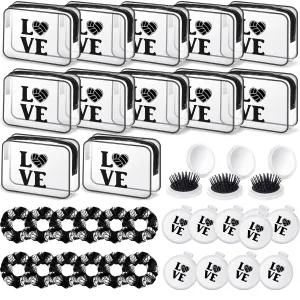 Yungyan 36 Pcs Volleyball Gifts 12 Volleyball Makeup Bag for Women Party Favors Team Gifts with 12 Sport Hair Scrunchies 12 Round Portable Folding Brush