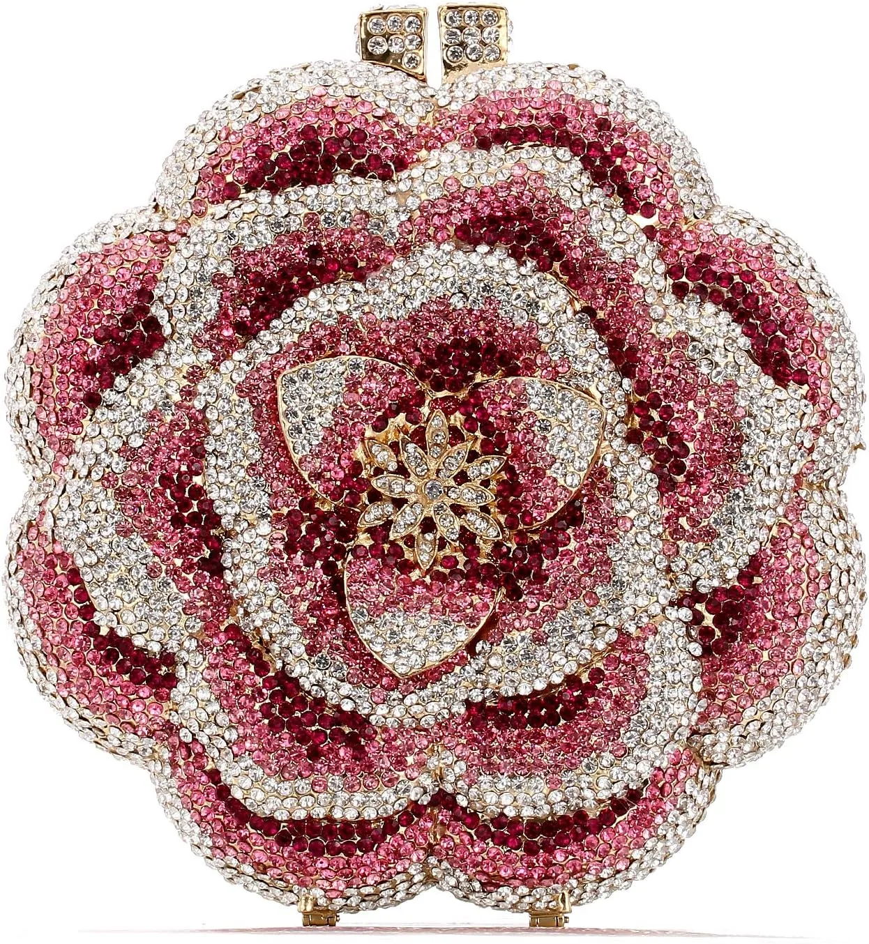 YY Evening Bag Women's AAA Grade Rhinestone Pink Flower Shape Handmade Metal Chain Diamond Clutch Bag