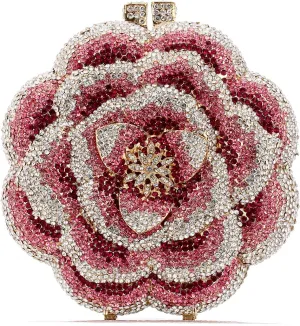 YY Evening Bag Women's AAA Grade Rhinestone Pink Flower Shape Handmade Metal Chain Diamond Clutch Bag
