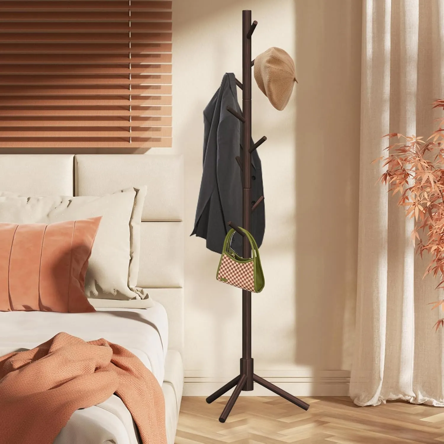 Z&L HOUSE Coat Rack Freestanding, Pure Natural Solid Wooden Coat Tree, 8 Hooks And Adjustable Height Floor Hanger, Used In The Bedroom Living Room Office To Hang Clothes, Hats, Bags