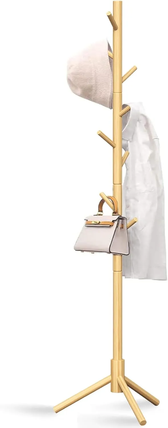 Z&L HOUSE Coat Rack Freestanding, Pure Natural Solid Wooden Coat Tree, 8 Hooks And Adjustable Height Floor Hanger, Used In The Bedroom Living Room Office To Hang Clothes, Hats, Bags