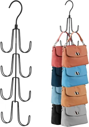 ZEDODIER Purse Hanger Organizer for Closet, 2 Pack Rotatable Hanging Bag Holder, Keeping Purses Visible and in Good Condition, Metal Handbag Storage Hook Backpack Rack Space Saving Hanger, Black