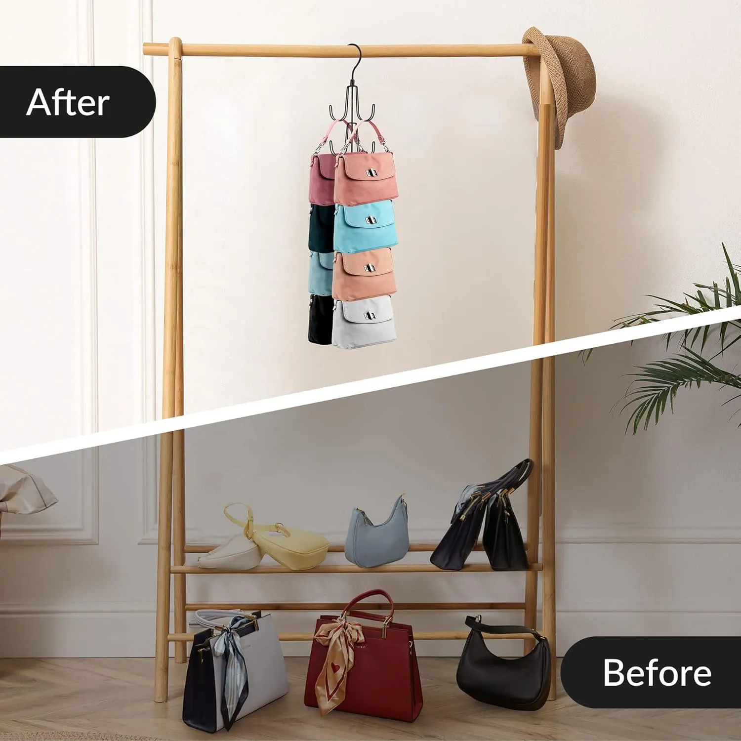 ZEDODIER Purse Hanger Organizer for Closet, 2 Pack Rotatable Hanging Bag Holder, Keeping Purses Visible and in Good Condition, Metal Handbag Storage Hook Backpack Rack Space Saving Hanger, Black