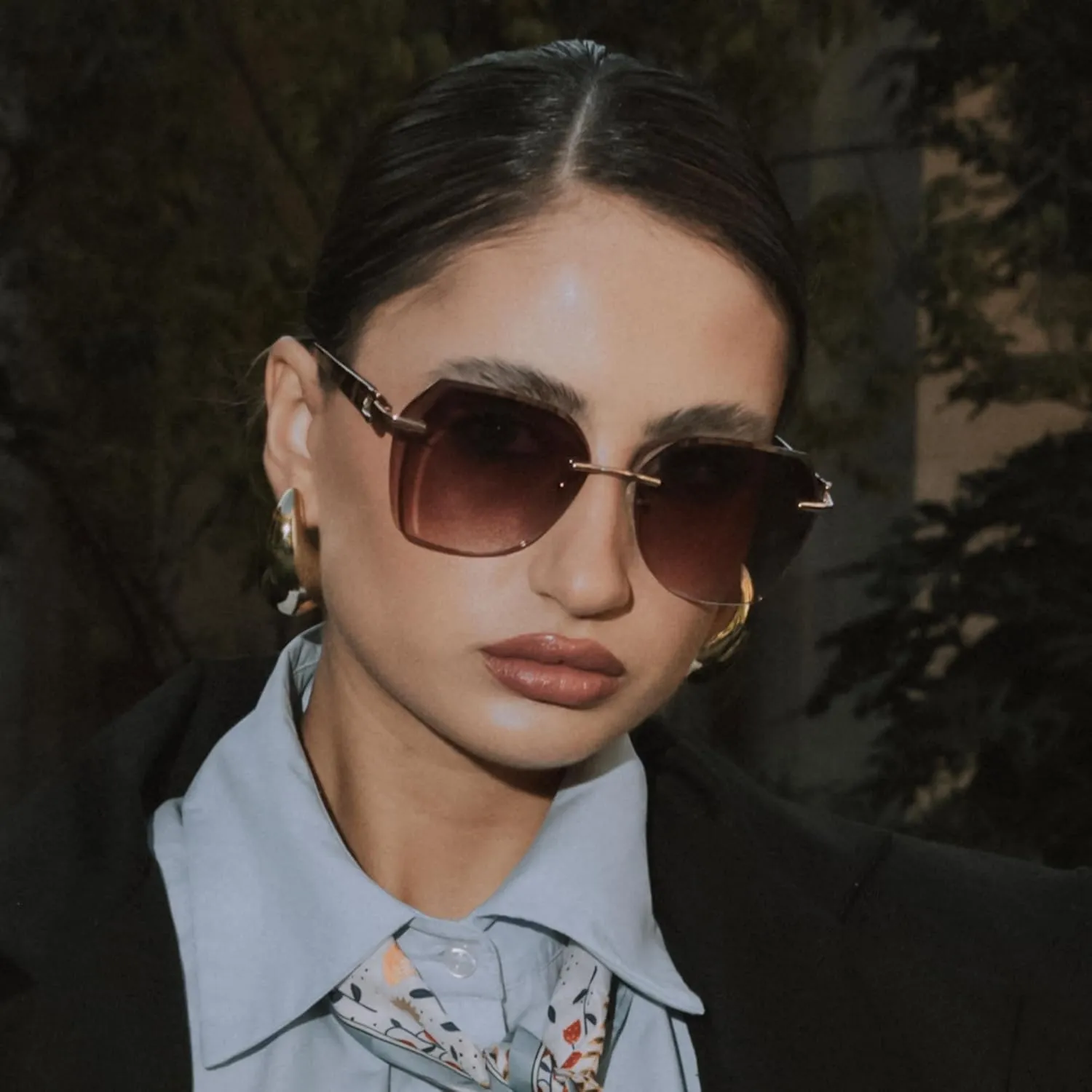 ZENOTTIC Oversized Rimless Sunglasses for Women Geometric Diamond Cutting Gradient Lens UV Protection Fashion Shades Trendy