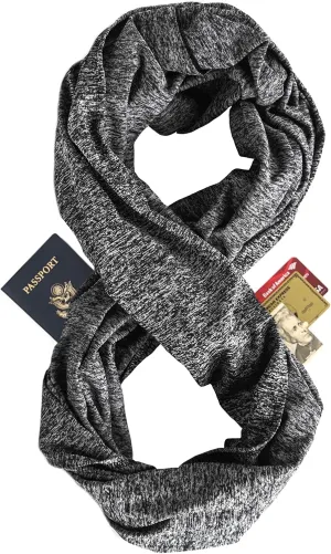 Zero Grid Infinity Travel Scarf Loop with Hidden Zipper Pockets for Passport, Phone, Cash, Cards
