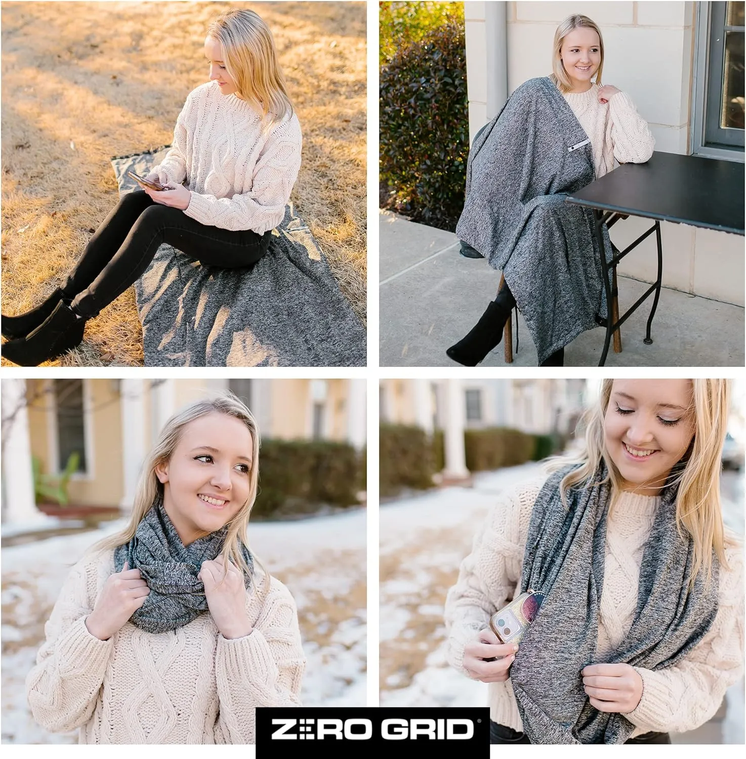 Zero Grid Infinity Travel Scarf Loop with Hidden Zipper Pockets for Passport, Phone, Cash, Cards