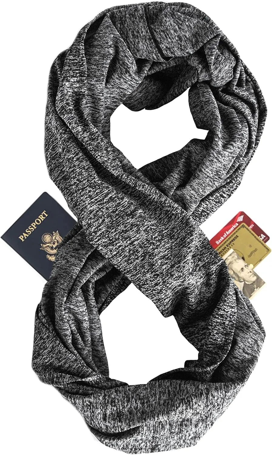 Zero Grid Infinity Travel Scarf Loop with Hidden Zipper Pockets for Passport, Phone, Cash, Cards