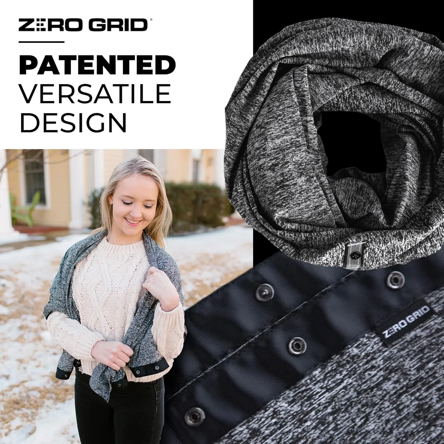 Zero Grid Infinity Travel Scarf Loop with Hidden Zipper Pockets for Passport, Phone, Cash, Cards