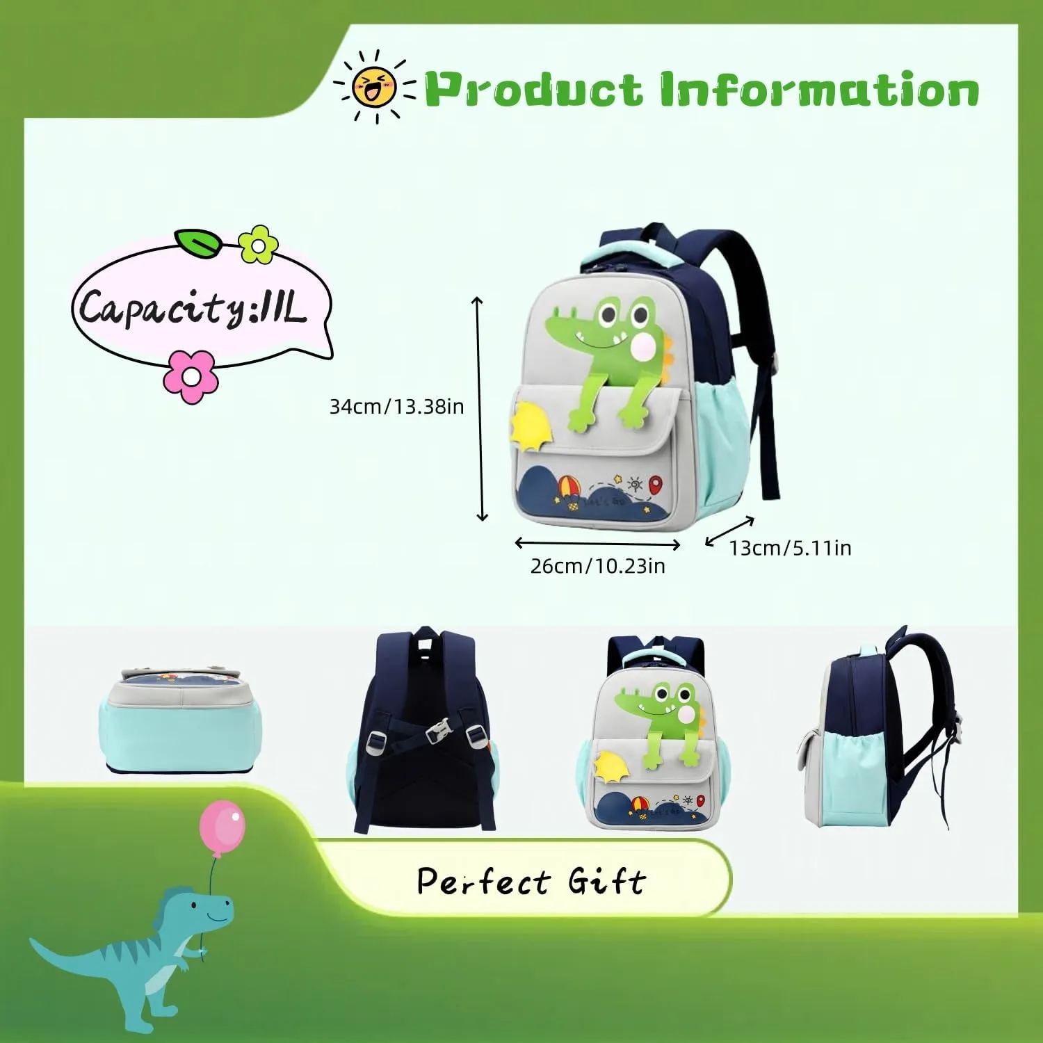 ZHANAO Toddler Backpack for Boys,Dinosaur Backpack for Kids Kindergarten Preschool Bookbag Toddler Boys&Girl School Bags,Khaki