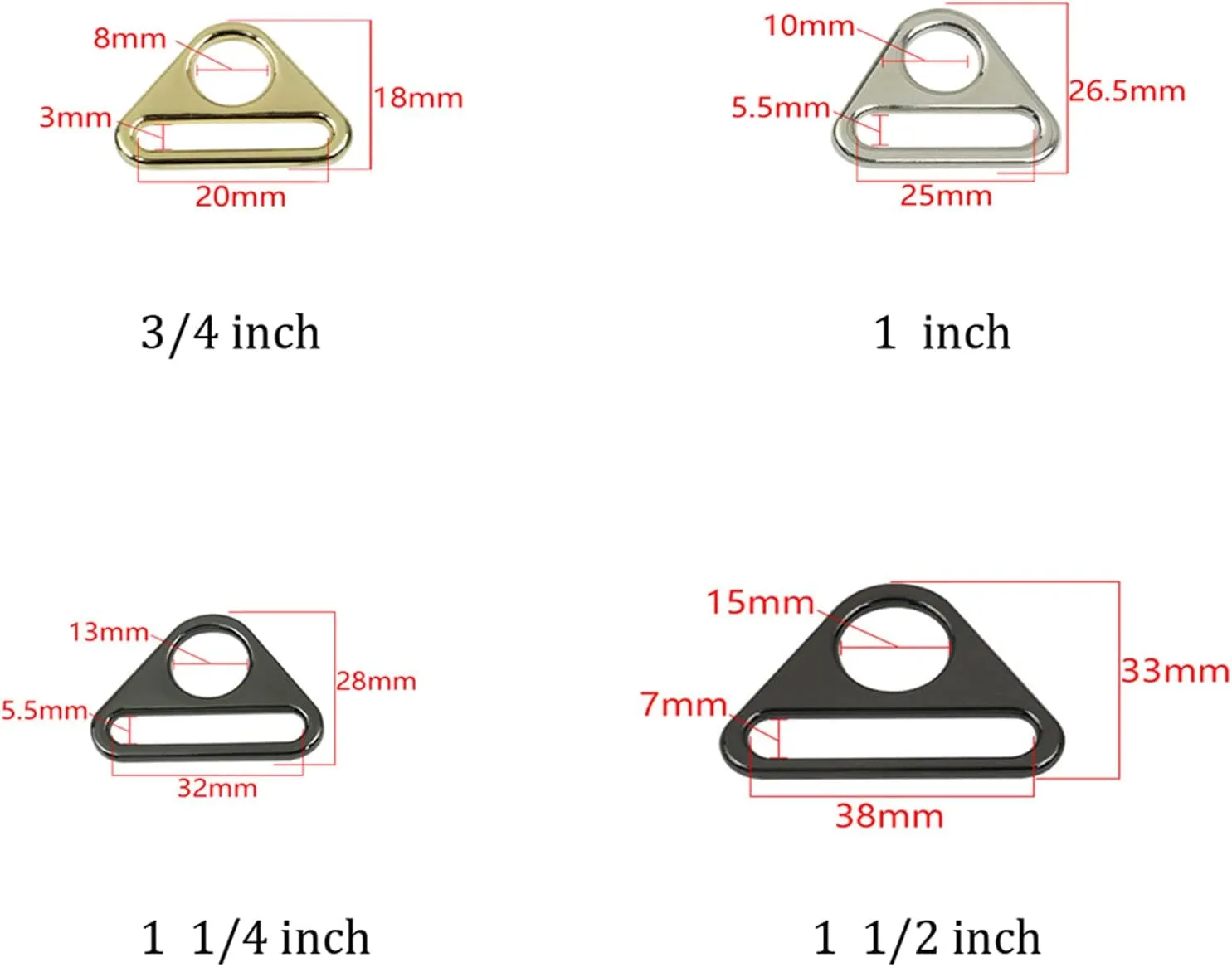 Zinc Alloy Round Hole Triangle D-ring Adjustment Buckle for Bag Strap Webbing