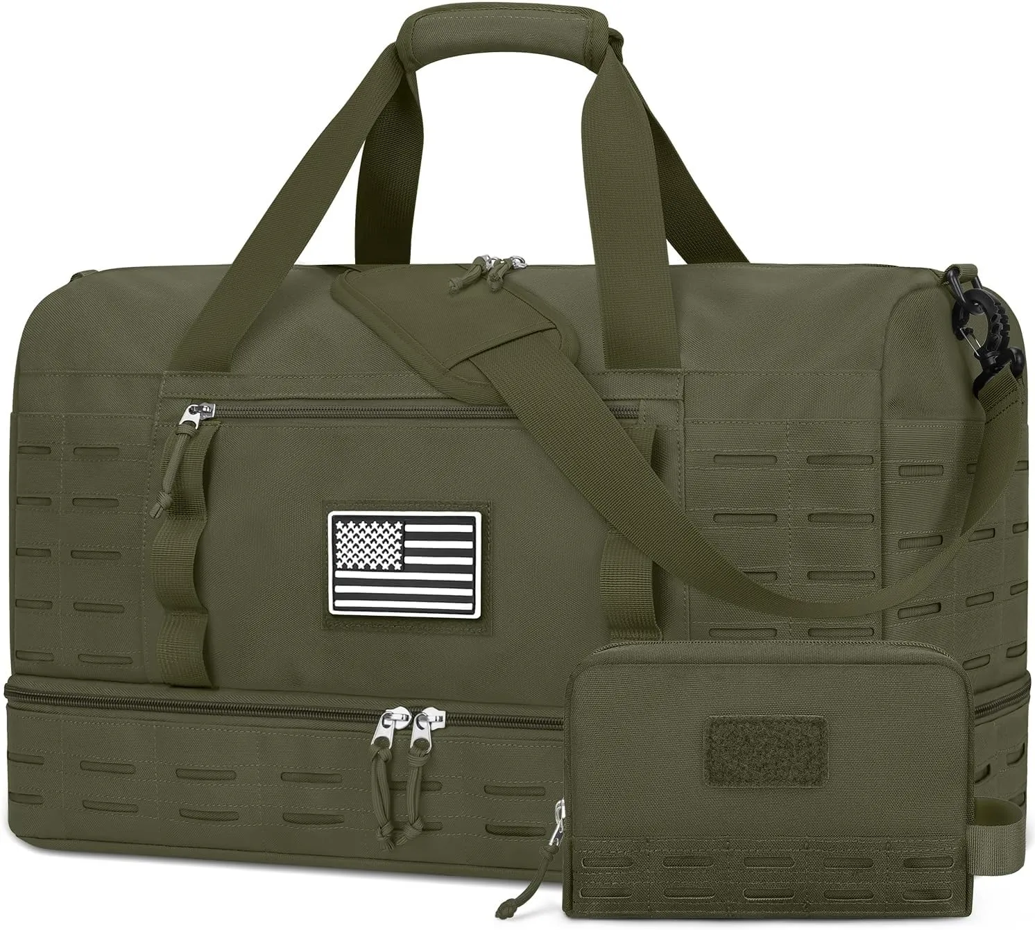 ZOMFELT Travel Bag for Men, Tactical Gym Duffle with Shoe Compartment & Toiletry Bag, Waterproof Carry On Weekender with Molle System for Overnight Trip, Tactical Use, Flight Approved, Army Green