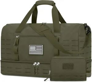 ZOMFELT Travel Bag for Men, Tactical Gym Duffle with Shoe Compartment & Toiletry Bag, Waterproof Carry On Weekender with Molle System for Overnight Trip, Tactical Use, Flight Approved, Army Green