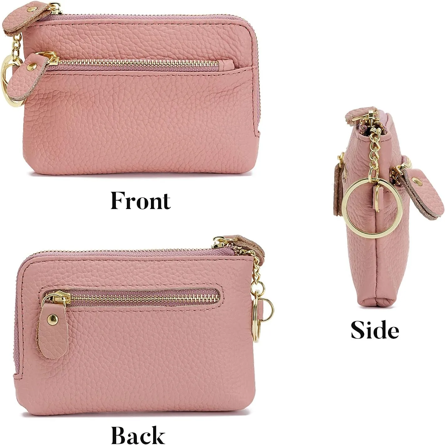 ZOOEASS Women Leather Coin Purse,Large Opening For Easy Access,With Wrist Strap(Pink)
