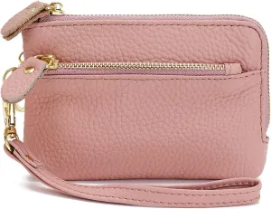ZOOEASS Women Leather Coin Purse,Large Opening For Easy Access,With Wrist Strap(Pink)