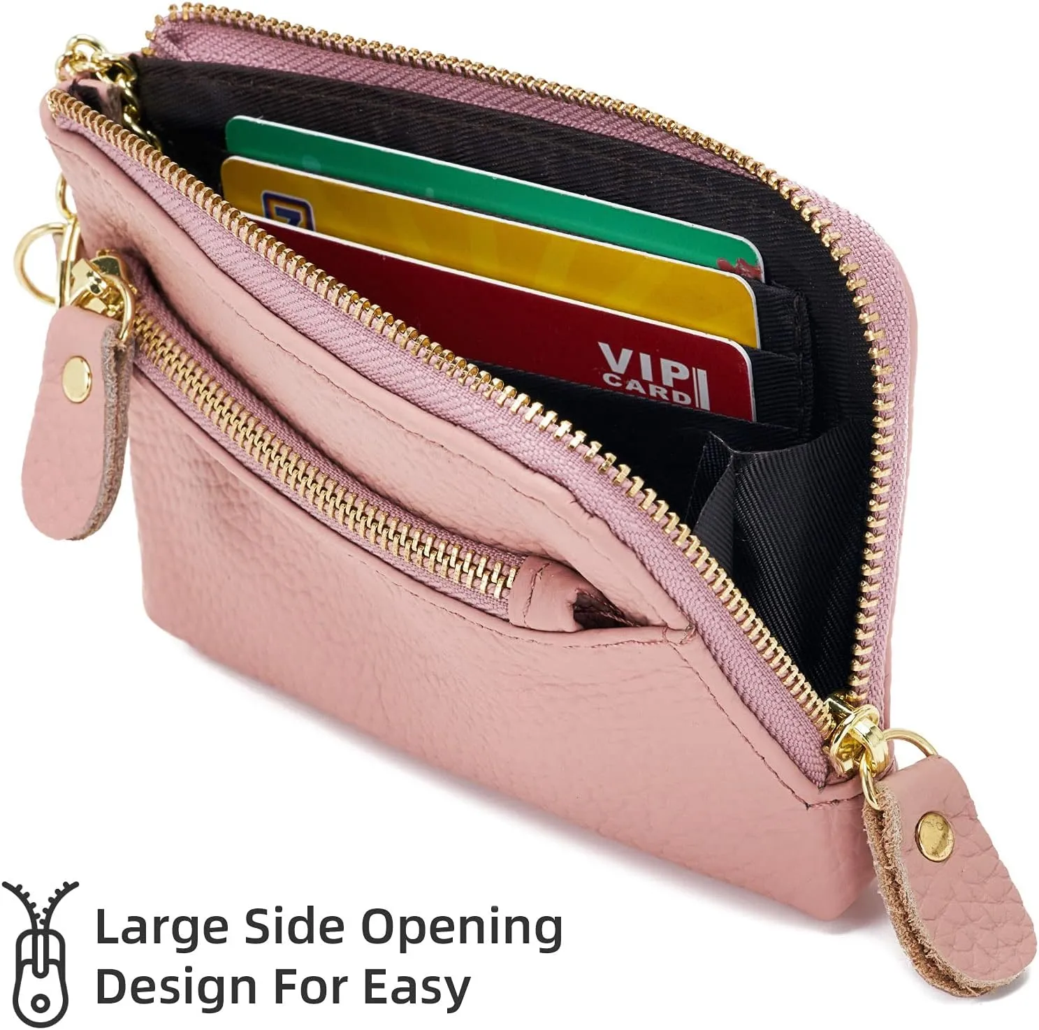 ZOOEASS Women Leather Coin Purse,Large Opening For Easy Access,With Wrist Strap(Pink)
