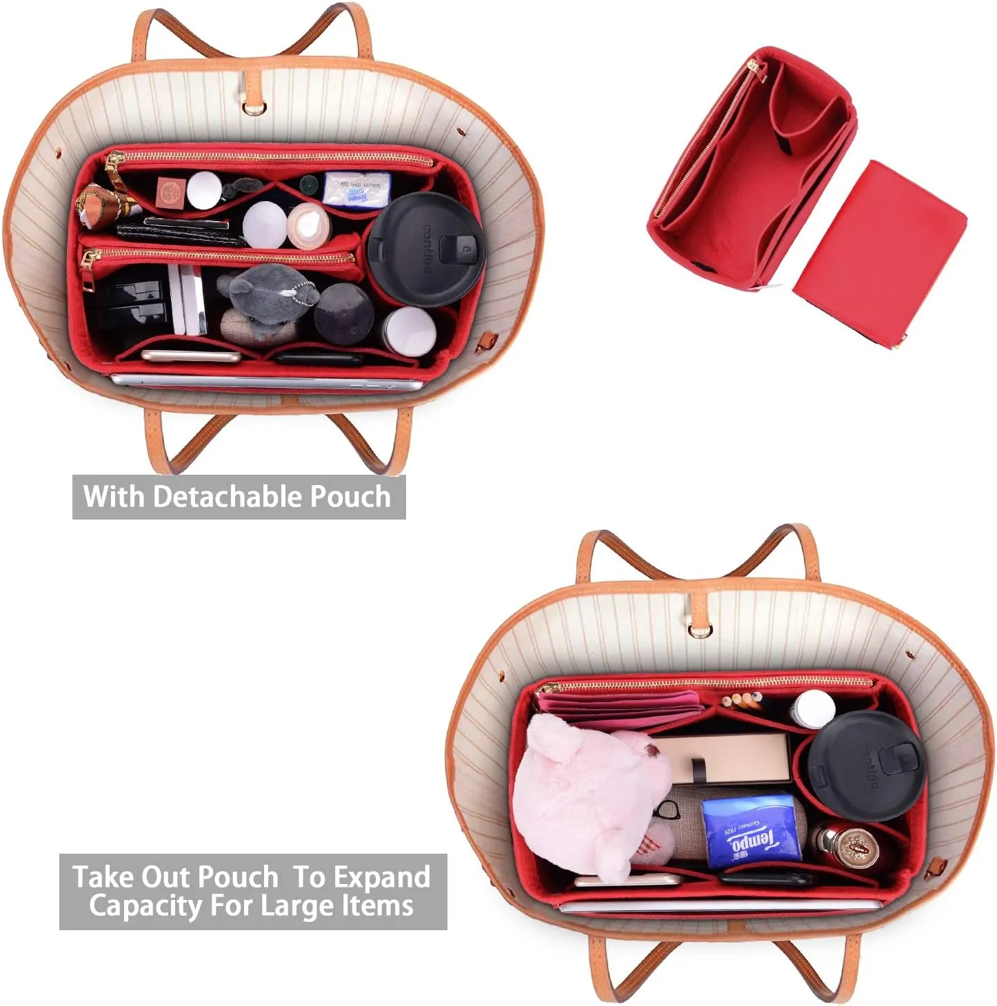 ZTUJO Purse Organizer, Felt Bag Organizer Purse Organizer Insert For Speedy, Neverfull, Graceful, Neverfull,Tote, Handbag,Shaper