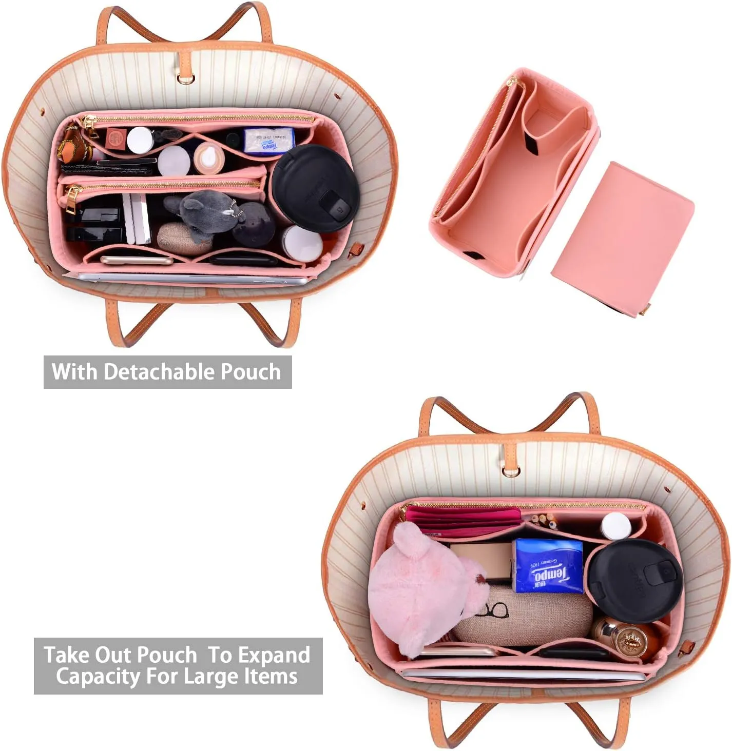 ZTUJO Purse Organizer, Felt Bag Organizer Purse Organizer Insert For Speedy, Neverfull, Graceful, Neverfull,Tote, Handbag,Shaper