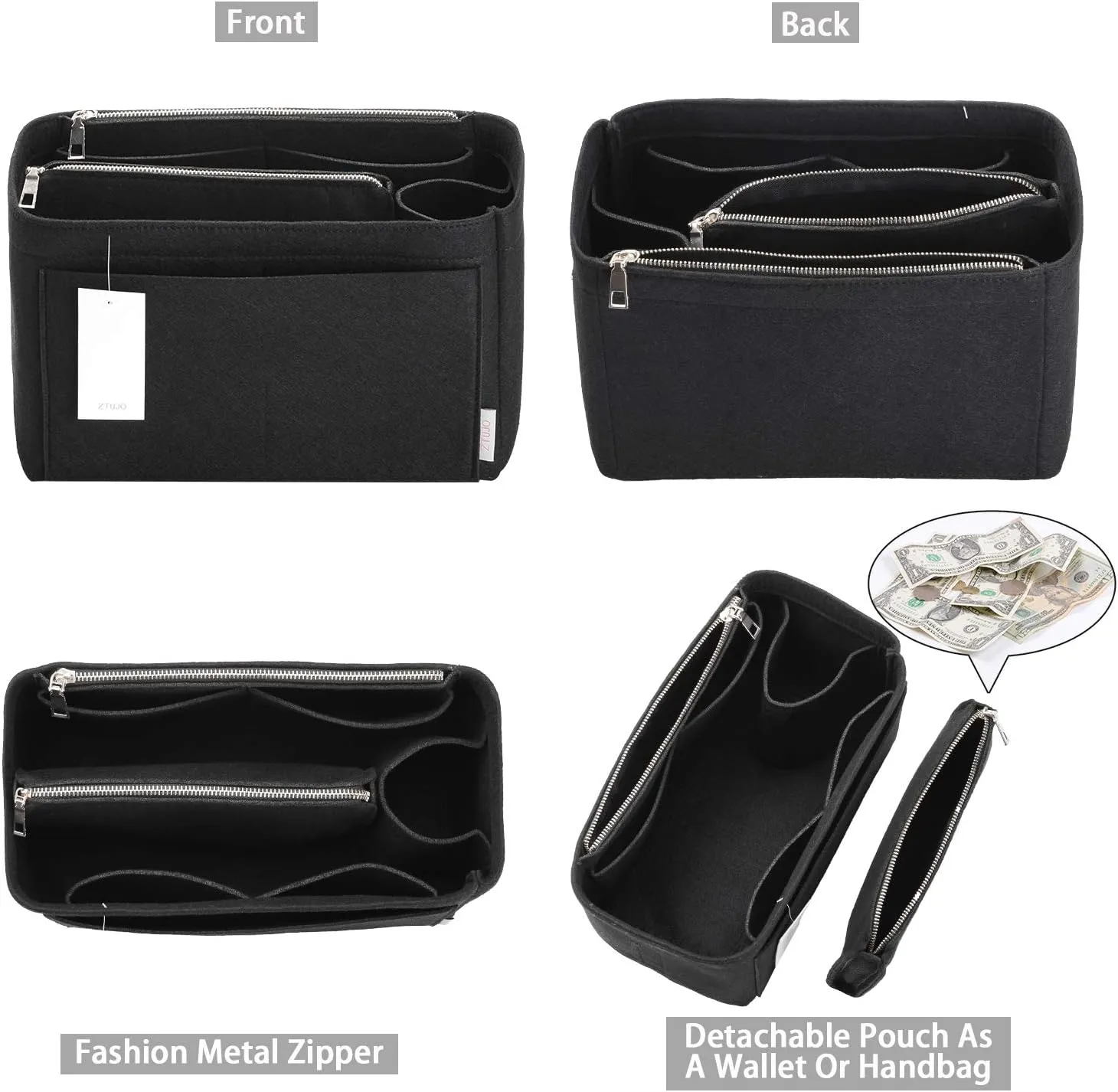 ZTUJO Purse Organizer, Felt Bag Organizer Purse Organizer Insert For Speedy, Neverfull, Graceful, Neverfull,Tote, Handbag,Shaper