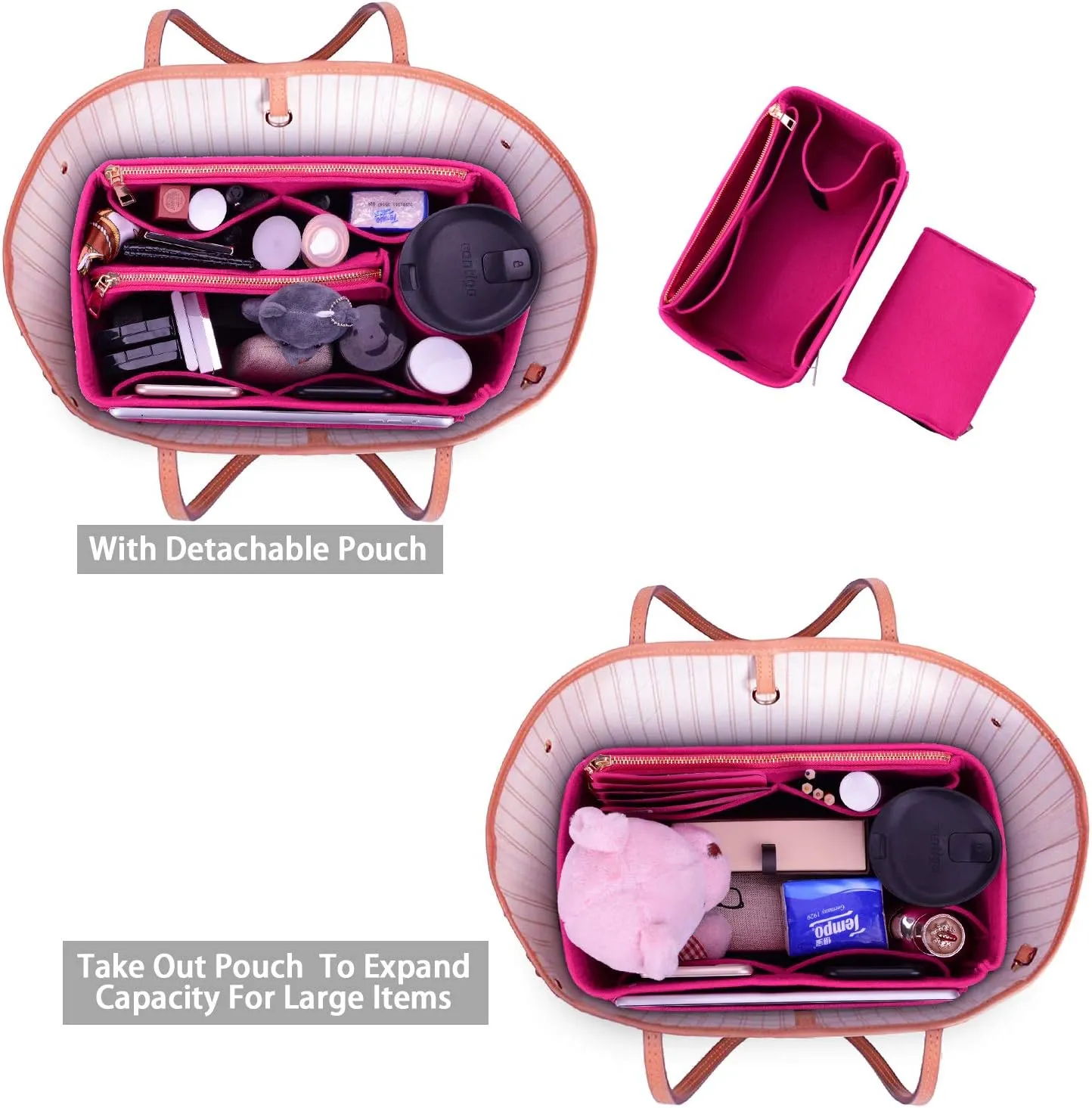 ZTUJO Purse Organizer, Felt Bag Organizer Purse Organizer Insert For Speedy, Neverfull, Graceful, Neverfull,Tote, Handbag,Shaper