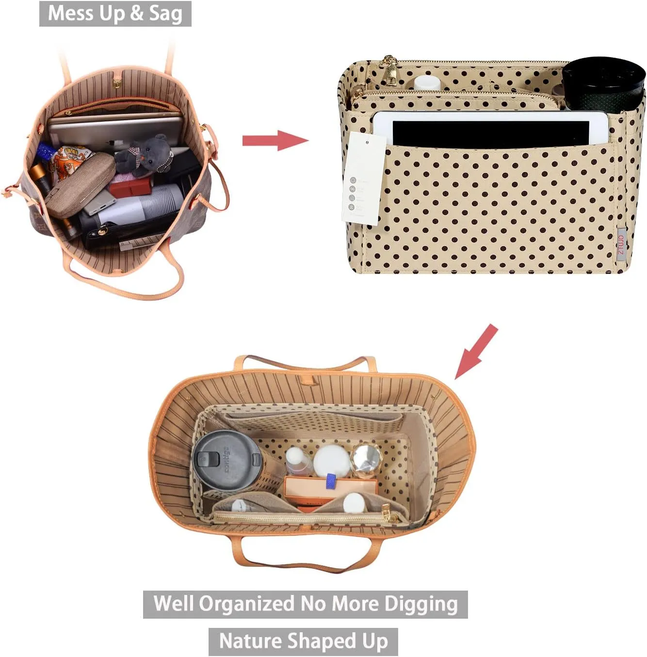 ZTUJO Purse Organizer, Felt Bag Organizer Purse Organizer Insert For Speedy, Neverfull, Graceful, Neverfull,Tote, Handbag,Shaper