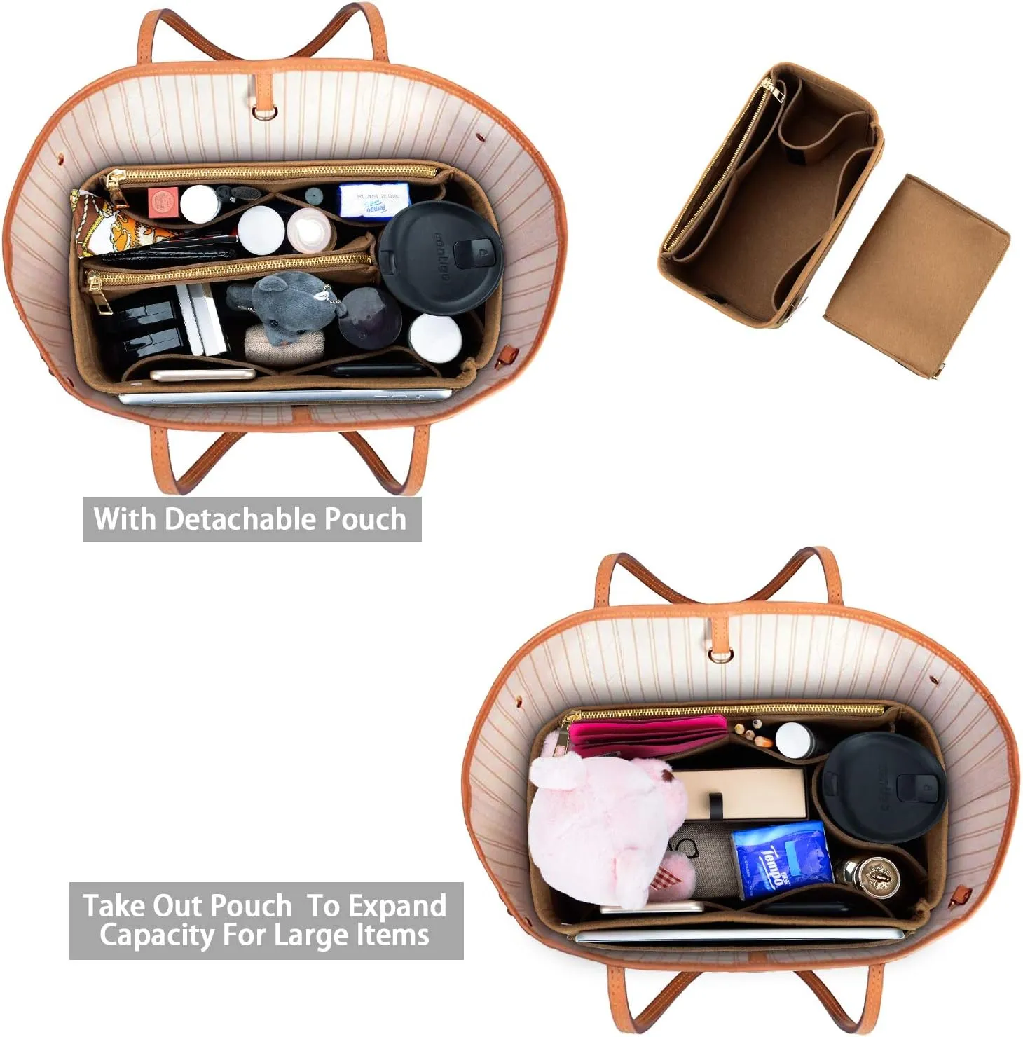ZTUJO Purse Organizer, Felt Bag Organizer Purse Organizer Insert For Speedy, Neverfull, Graceful, Neverfull,Tote, Handbag,Shaper