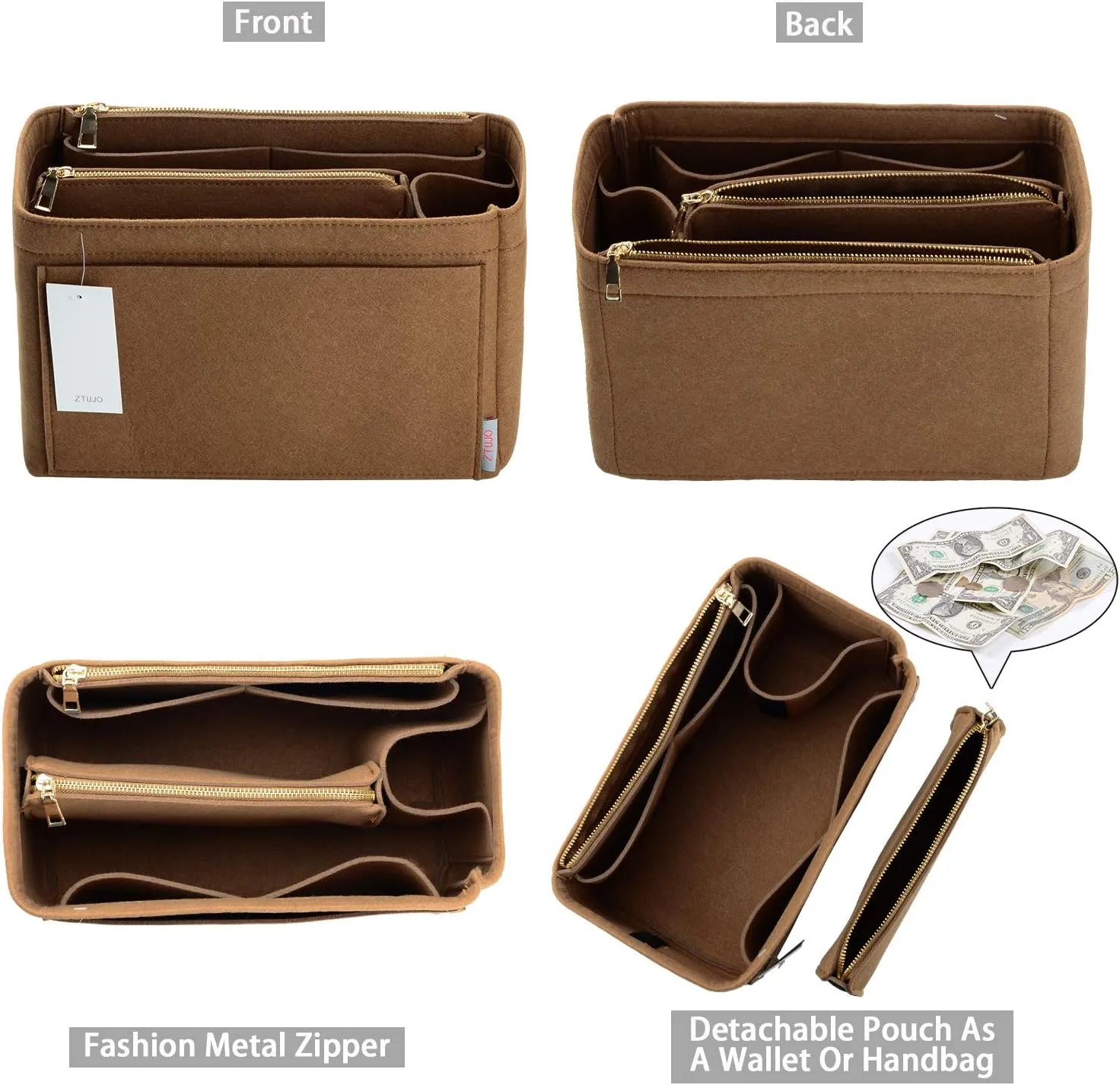 ZTUJO Purse Organizer, Felt Bag Organizer Purse Organizer Insert For Speedy, Neverfull, Graceful, Neverfull,Tote, Handbag,Shaper