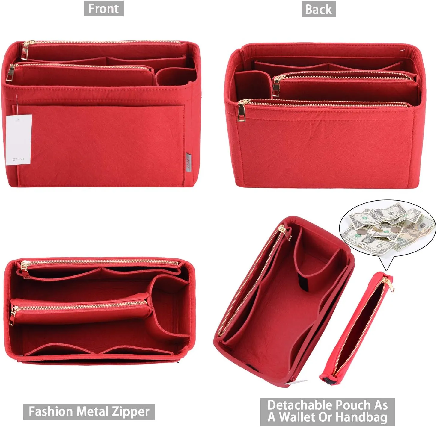 ZTUJO Purse Organizer, Felt Bag Organizer Purse Organizer Insert For Speedy, Neverfull, Graceful, Neverfull,Tote, Handbag,Shaper