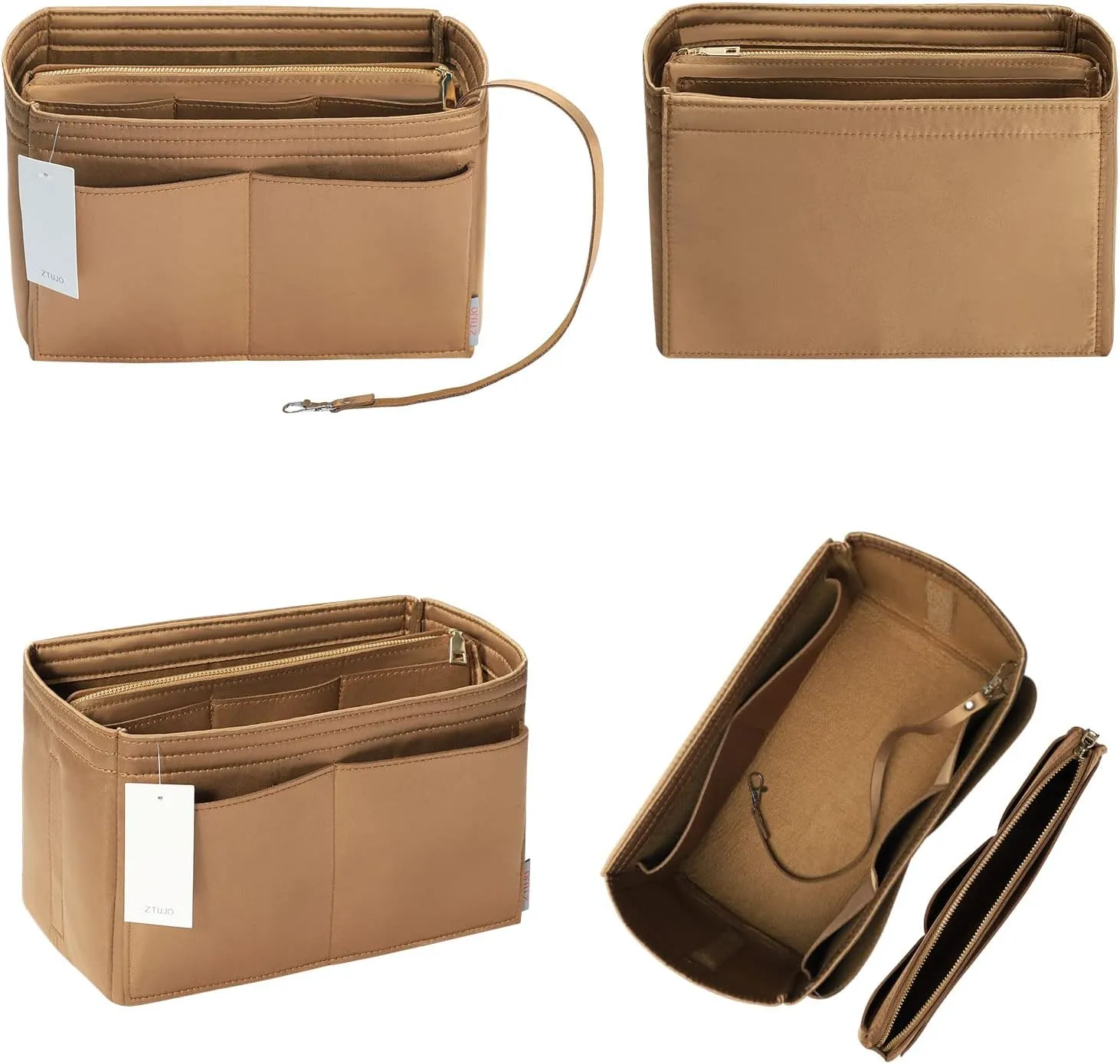 ZTUJO Purse Organizer Insert, Felt Bag Organizer with Metal Zipper, Handbag & Tote Shaper, For Speedy Neverfull Tote, 7 Sizes
