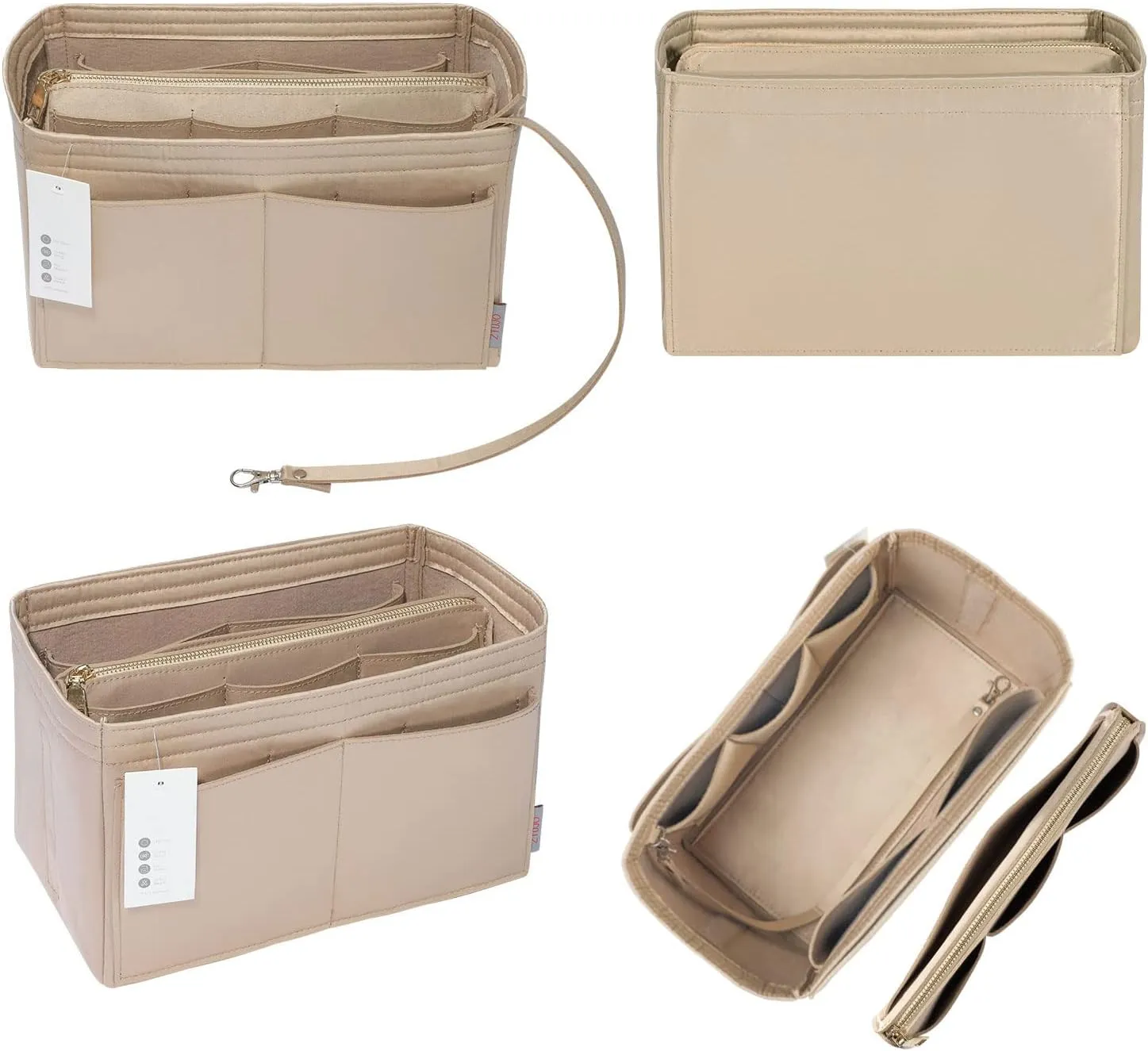 ZTUJO Purse Organizer Insert, Felt Bag Organizer with Metal Zipper, Handbag & Tote Shaper, For Speedy Neverfull Tote, 7 Sizes