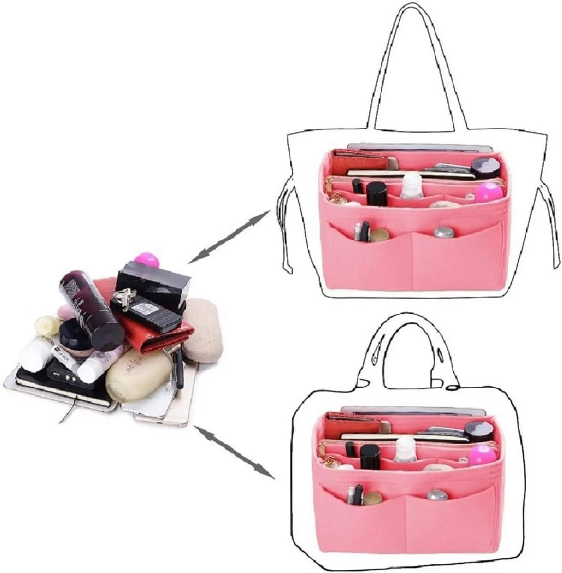 ZTUJO Purse Organizer Insert, Felt Bag Organizer with Metal Zipper, Handbag & Tote Shaper, For Speedy Neverfull Tote, 7 Sizes