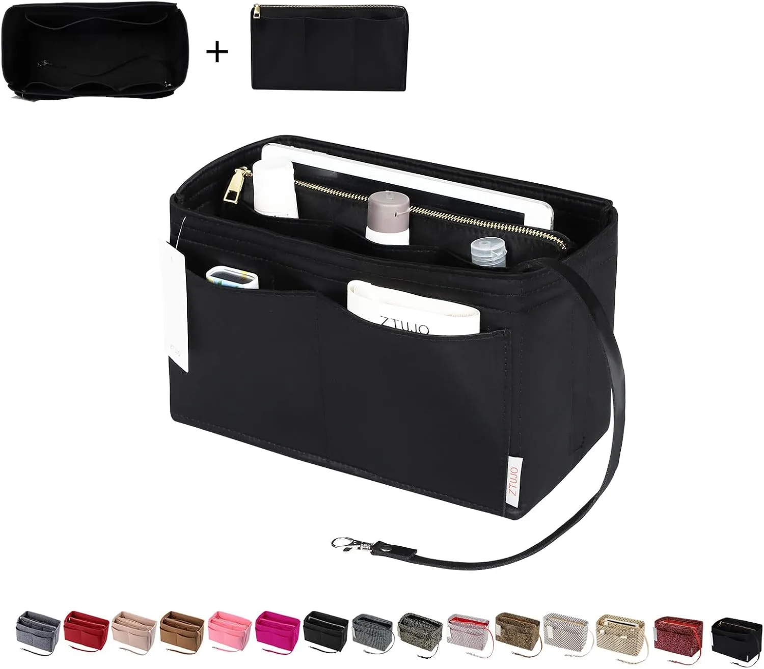 ZTUJO Purse Organizer Insert, Felt Bag Organizer with Metal Zipper, Handbag & Tote Shaper, For Speedy Neverfull Tote, 7 Sizes