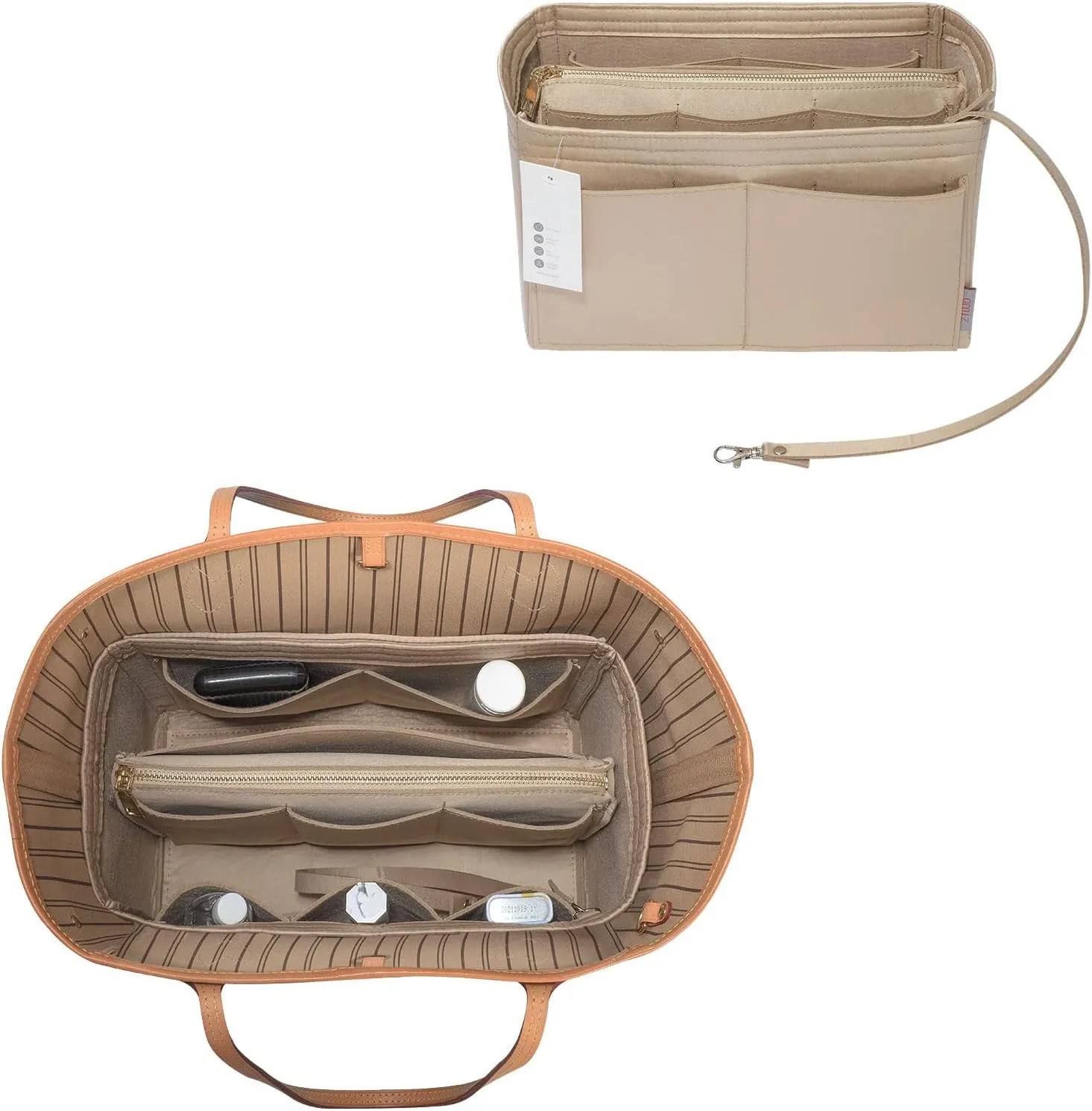 ZTUJO Purse Organizer Insert, Felt Bag Organizer with Metal Zipper, Handbag & Tote Shaper, For Speedy Neverfull Tote, 7 Sizes